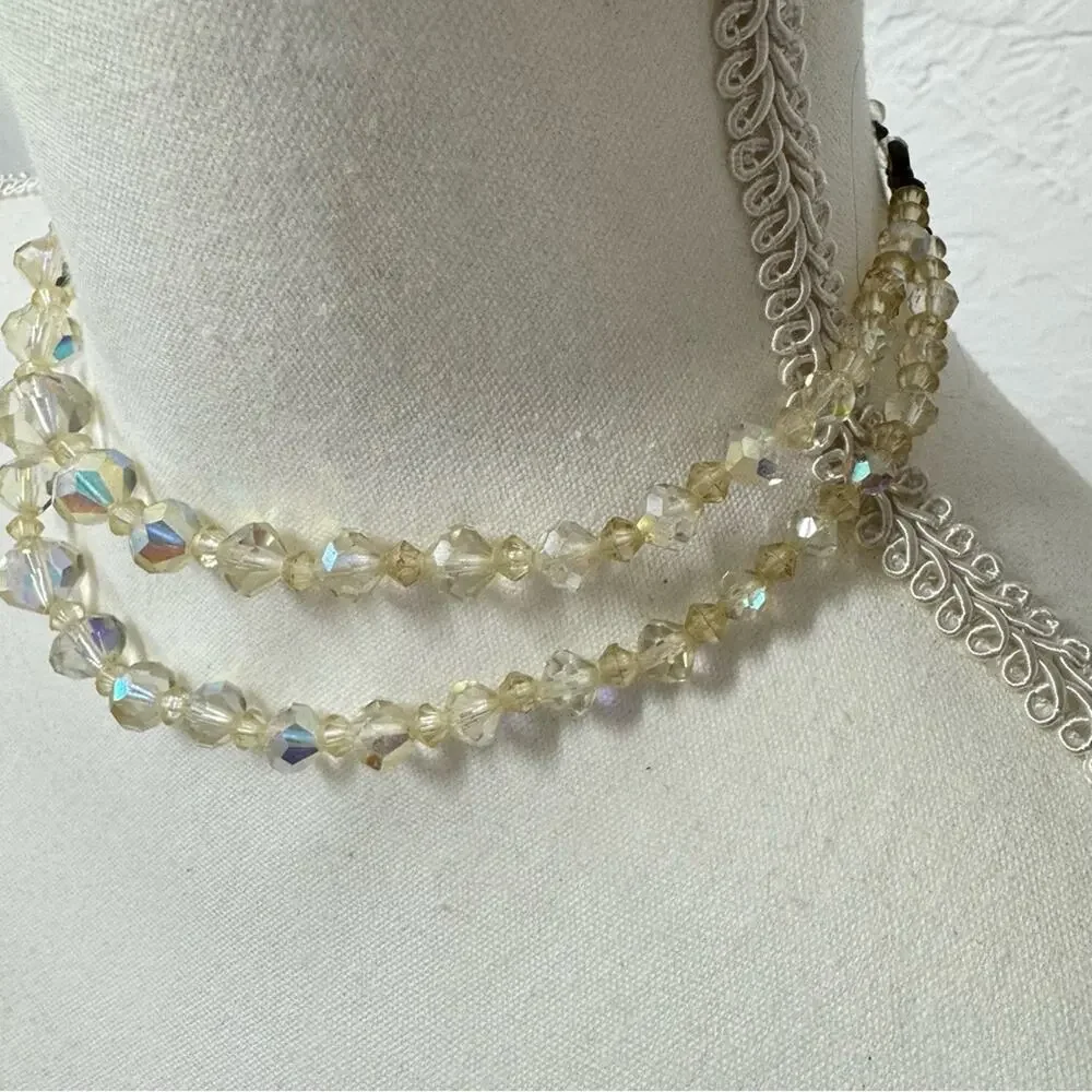 Vintage Australian Crystal Two Strand Aurora Borealis Necklace Estate Jewelry